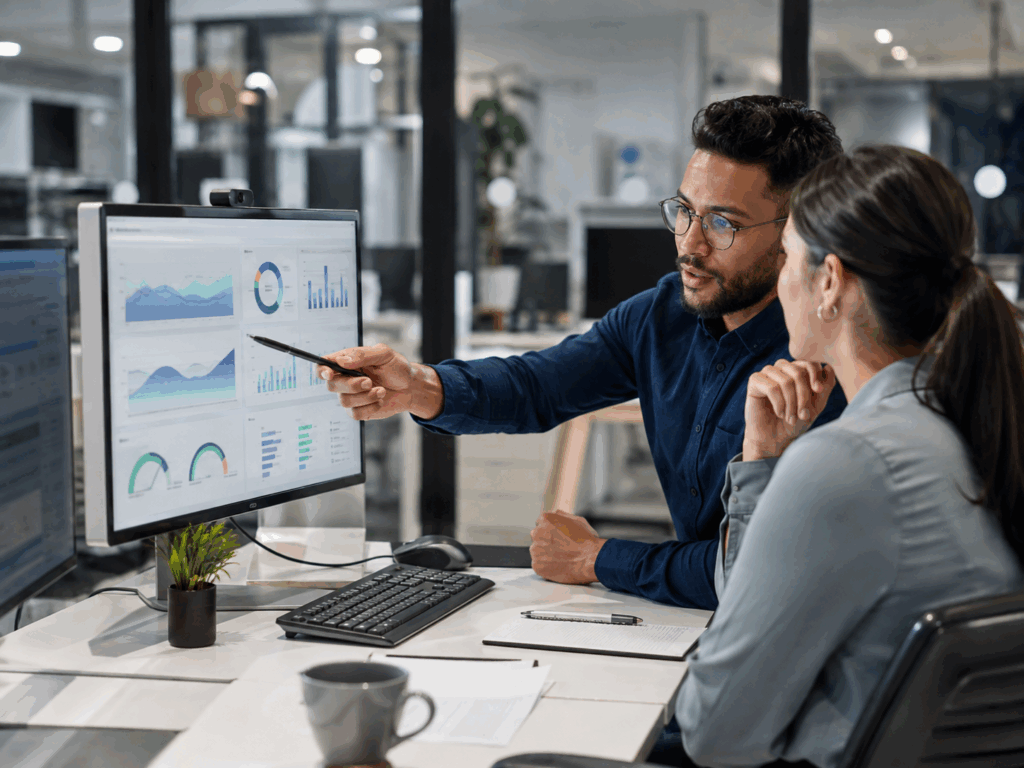 Équipe analysant les indicateurs de performance et les temps de réponse clients