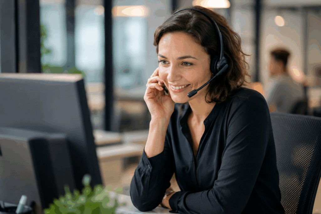 Conseillère gérant un appel téléphonique client