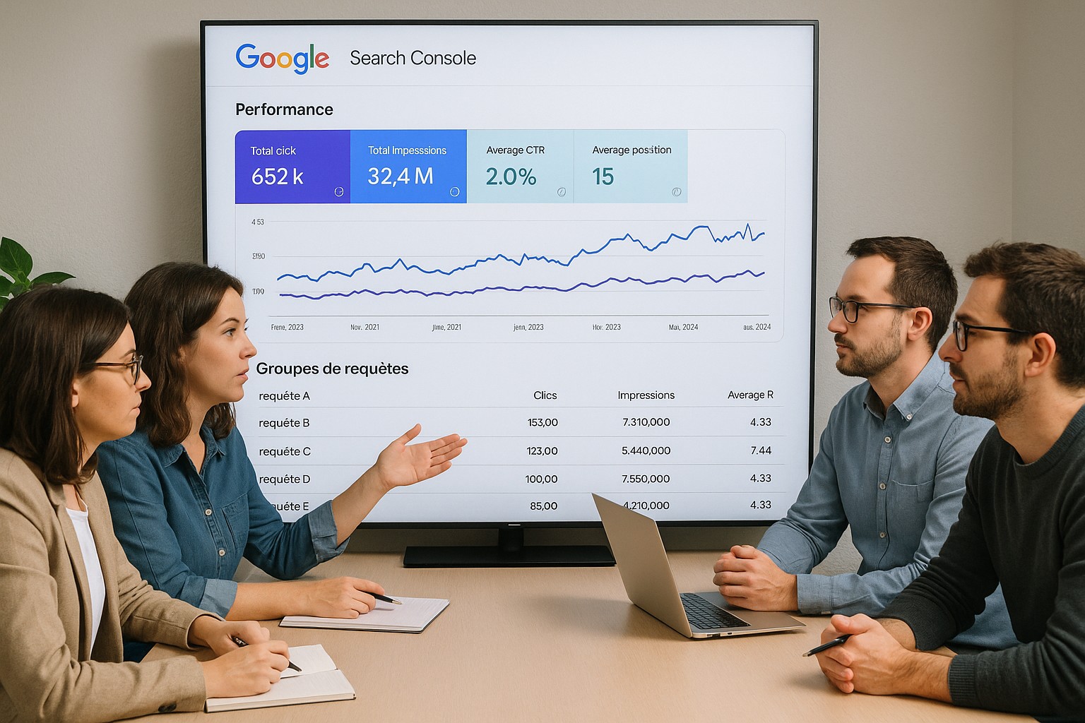 Équipe marketing utilisant Google Search Console
