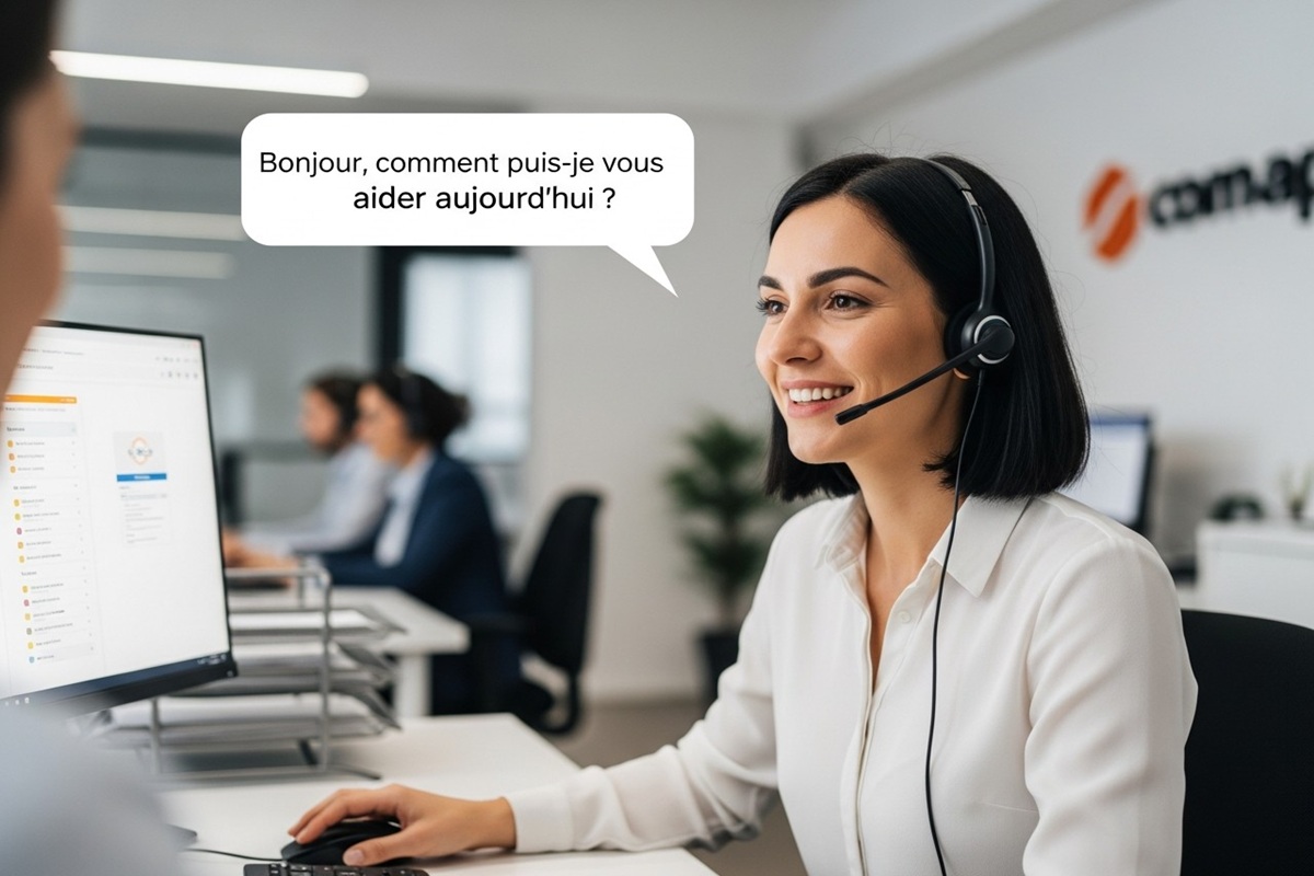 Une conseillère de relation client utilisant