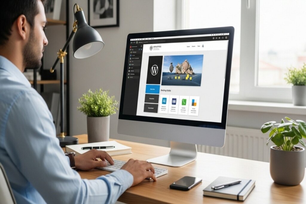 Professionnel concentré travaillant sur WordPress
