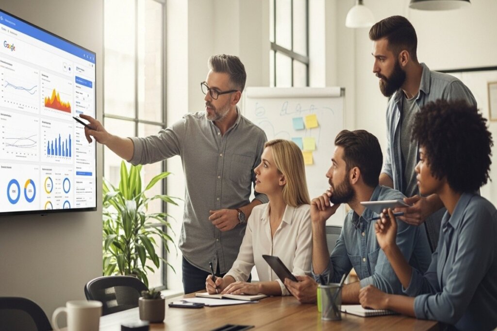 Réunion d’équipe sur les scores SEO