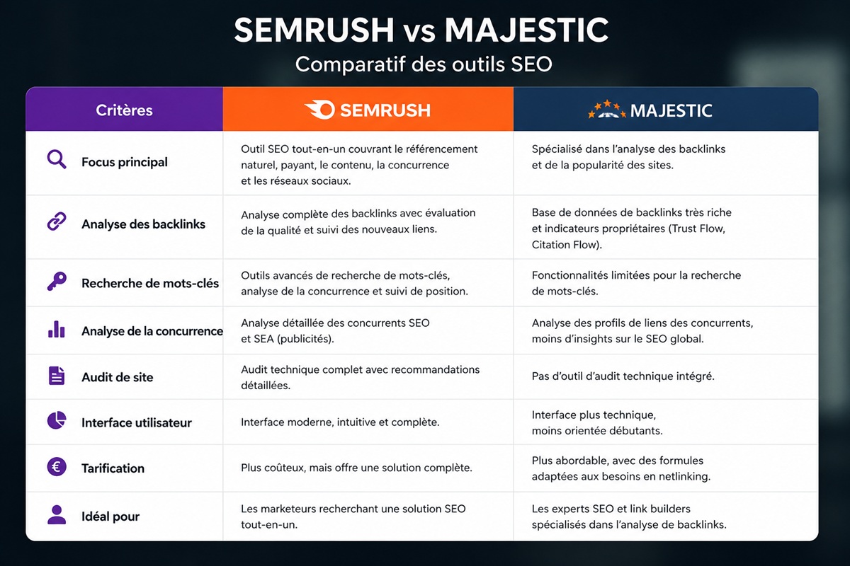 Outils SEO Semrush v/s Majestic